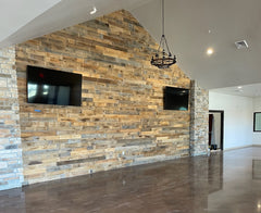 Reclaimed aged paneling planks commercial wall
