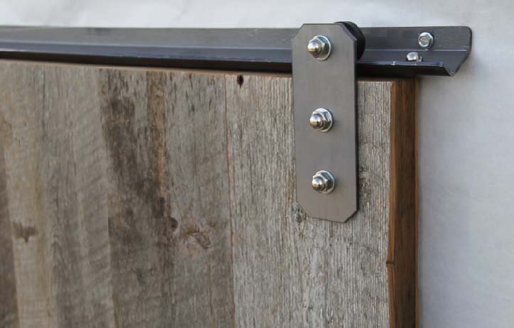 low clearance barn door track on reclaimed wood door