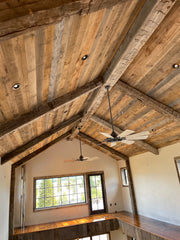 barnwood oak ceiling paneling hand hewn ridge beams