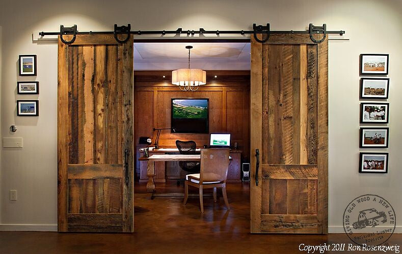 pair bypart reclaimed oaks two panel barn doors on office