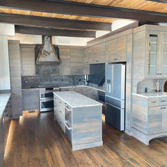 reclaimed maple flush plank custom kitchen cabinet package