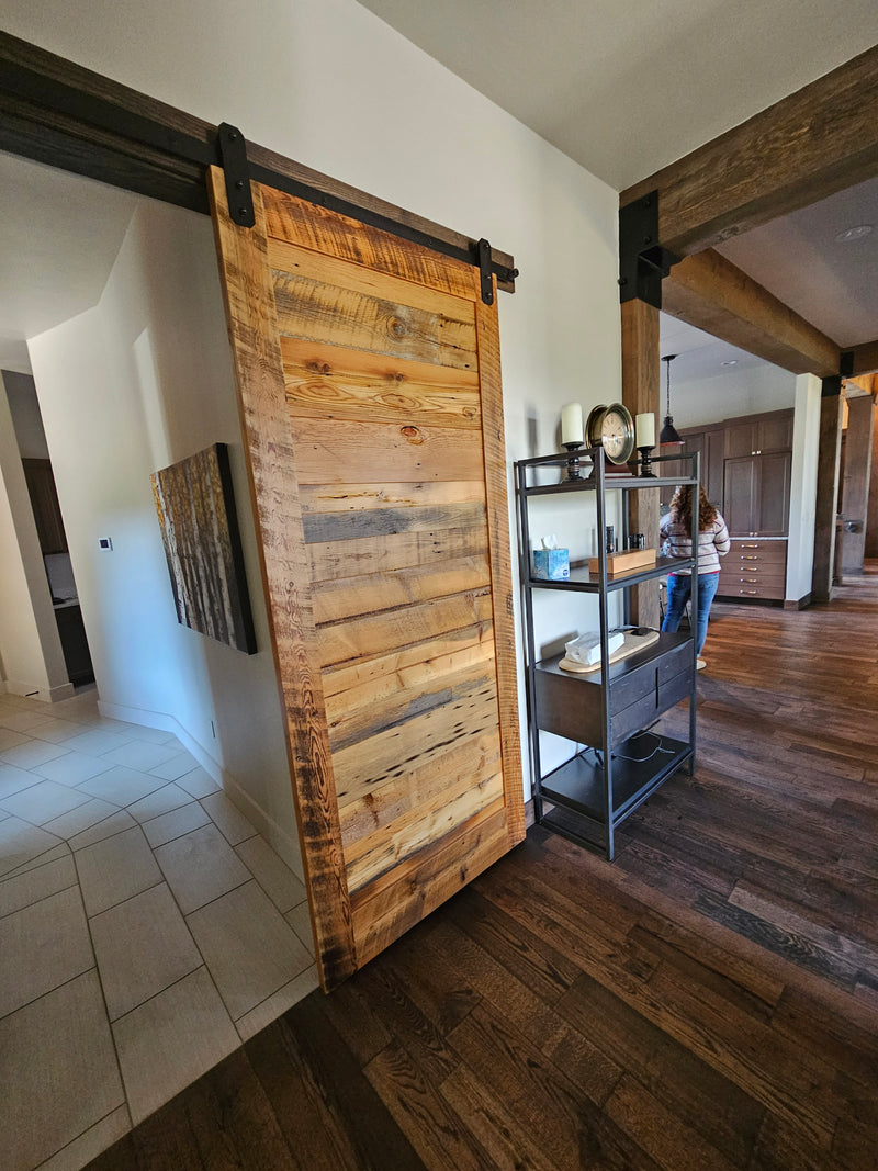 custom barnwood barn door on flat track barndoor hardware