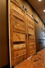 double reclaimed lumber horizontal plank panels barn doors