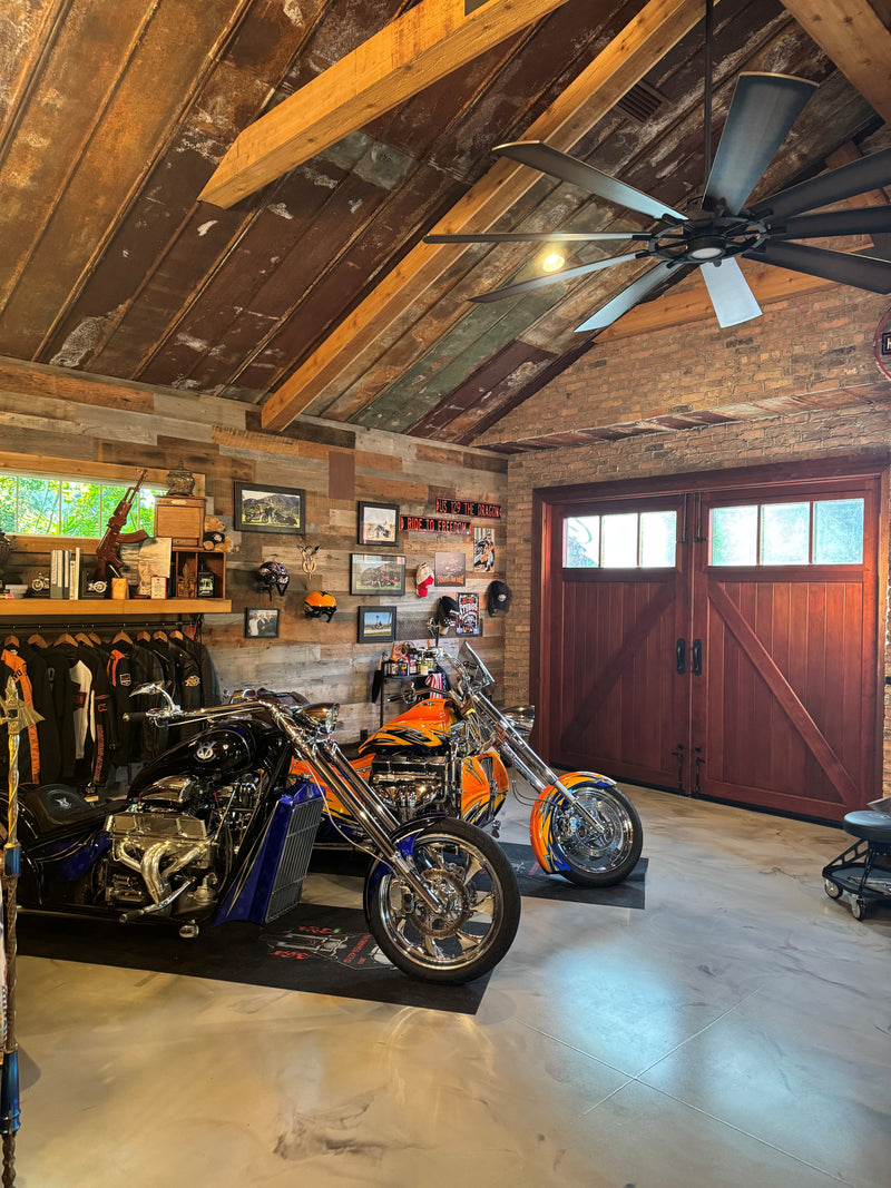 Biker_man_cave_rusty_metal_barnwood_paneling