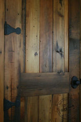 half mortise steel strap hinges on reclaimed wood door