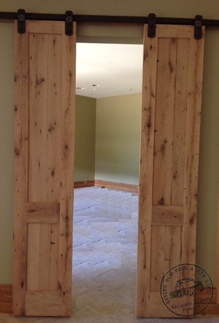 reclaimed white oak sliding double doors
