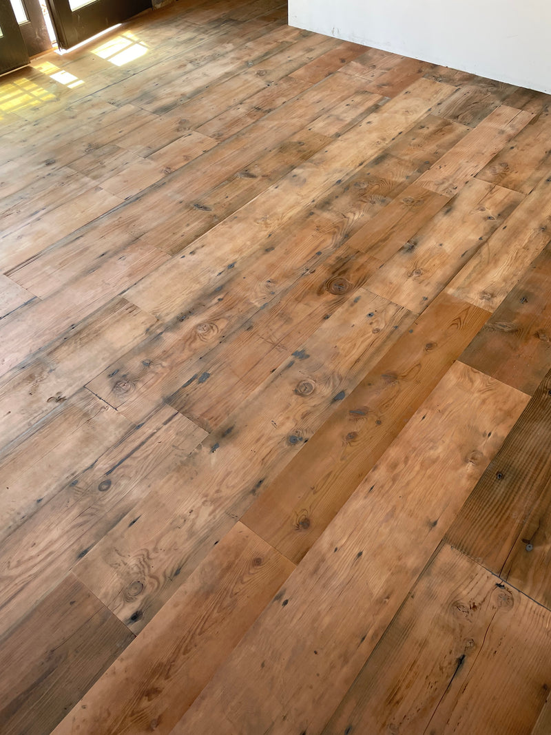 Unfinished wide plank reclaimed engineered wood flooring