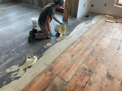 Reclaimed Engineered wood flooring over radiant heat slab