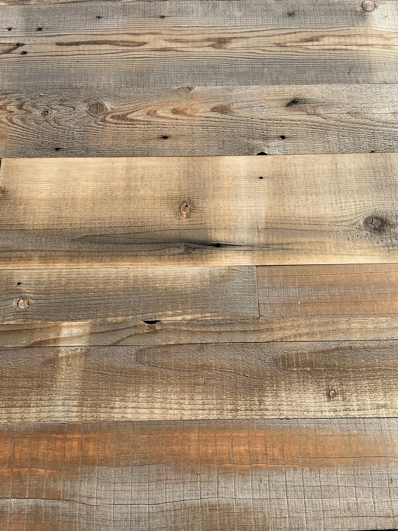 hit and miss sanding reclaimed wood paneling