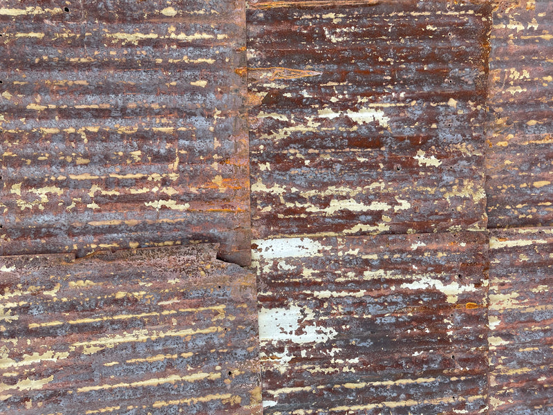 rusty salvaged corrugated metal sheets
