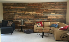living room feature wall reclaimed wood