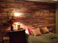 Headboard bedroom feature wall barn wood reclaimed planks