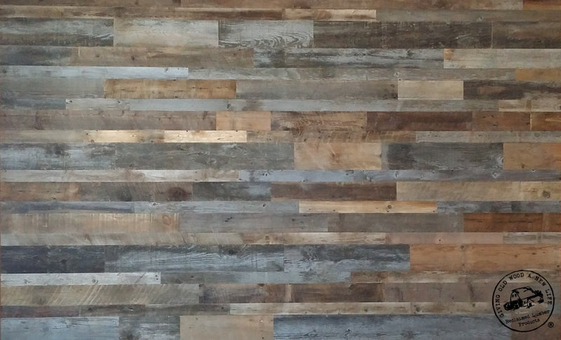 grey brown reclaimed wood paneling