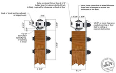 cross section drawing w/ dimensions for lowest clearance barn door hardware